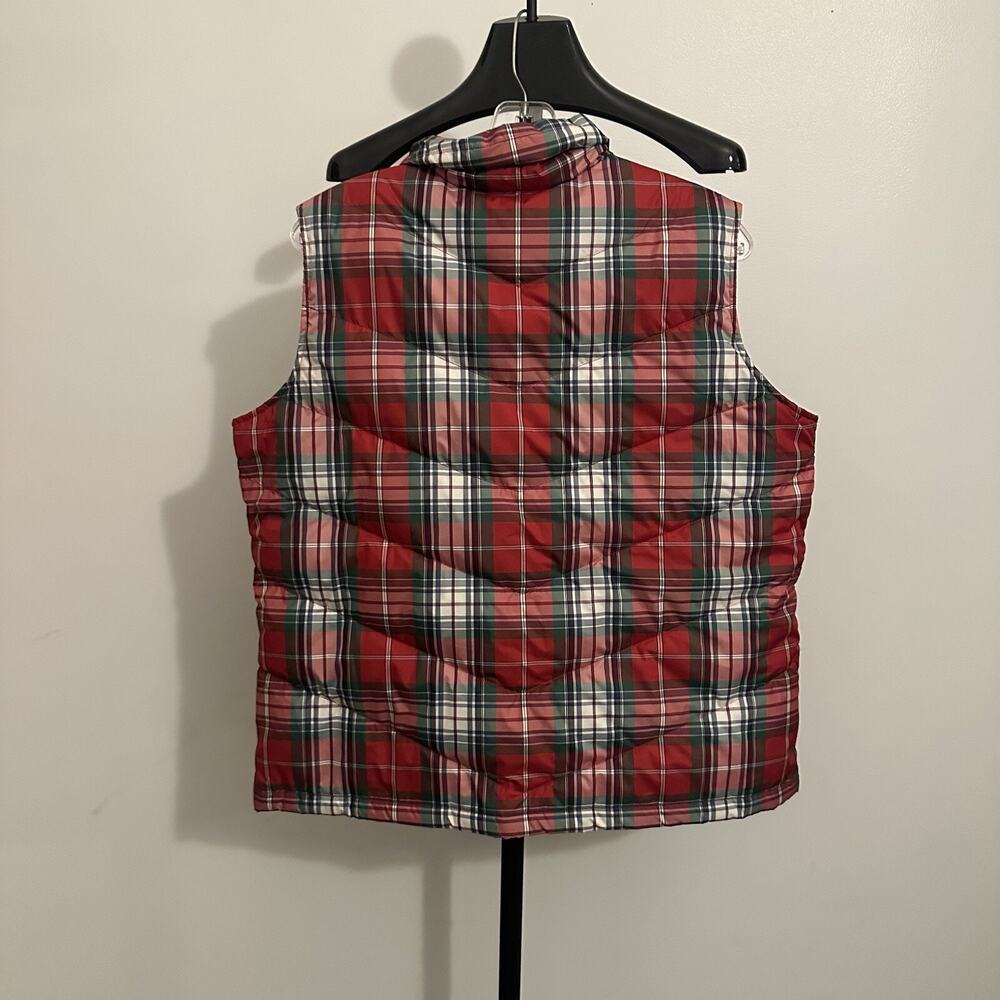 Lands End Womens P Large Puffer Vest Down Filled Full Zip Red Plaid Snap Pockets - Picture 3 of 3